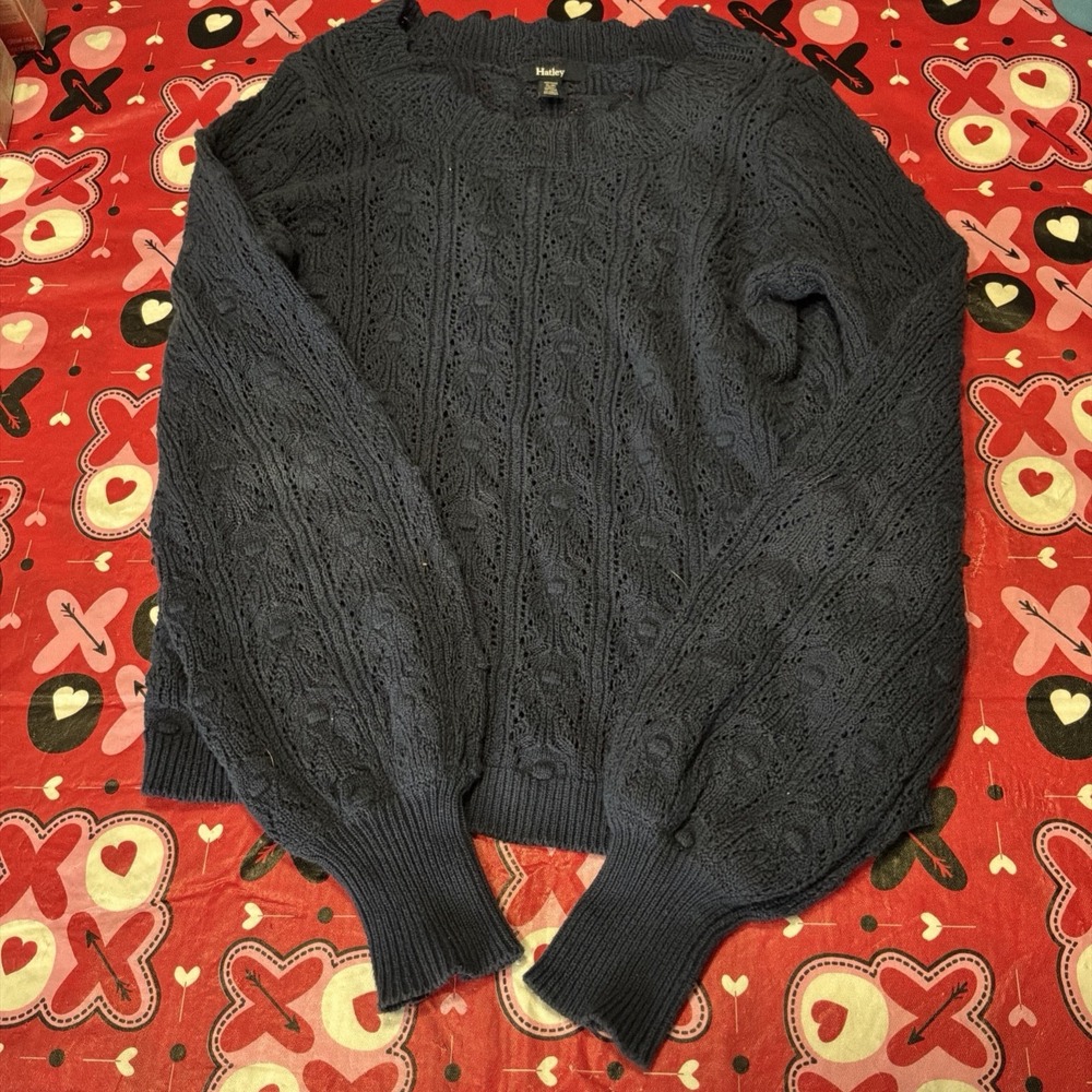 Hatley‎ Sweater Blue Knit  Women's Size Small Fisherman Nautical Boho Revival